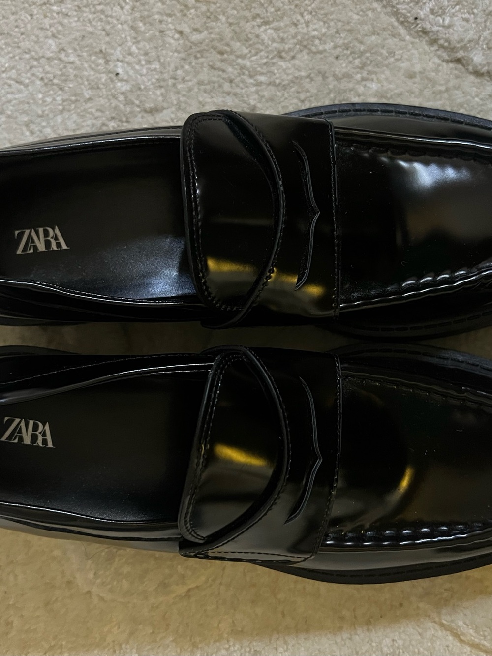 ZARA Black Patent Penny Loafers for Men